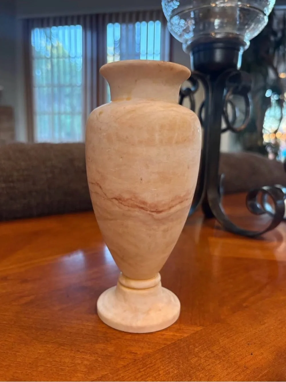 Antique Contemporary Egyptian Alabaster Vase, Hand Carved, Classic Shape, 6.5”